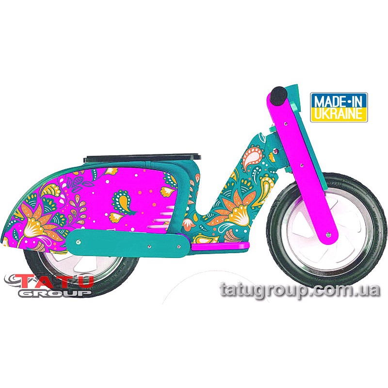 Велобіг 12 TATU-BIKE Scooter (дизайн мопед, бірюзово-рожевий)