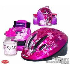 Комплект KIDZAMO шлем FLOWER розовый 52-56см, защита, фляга, рюкзак